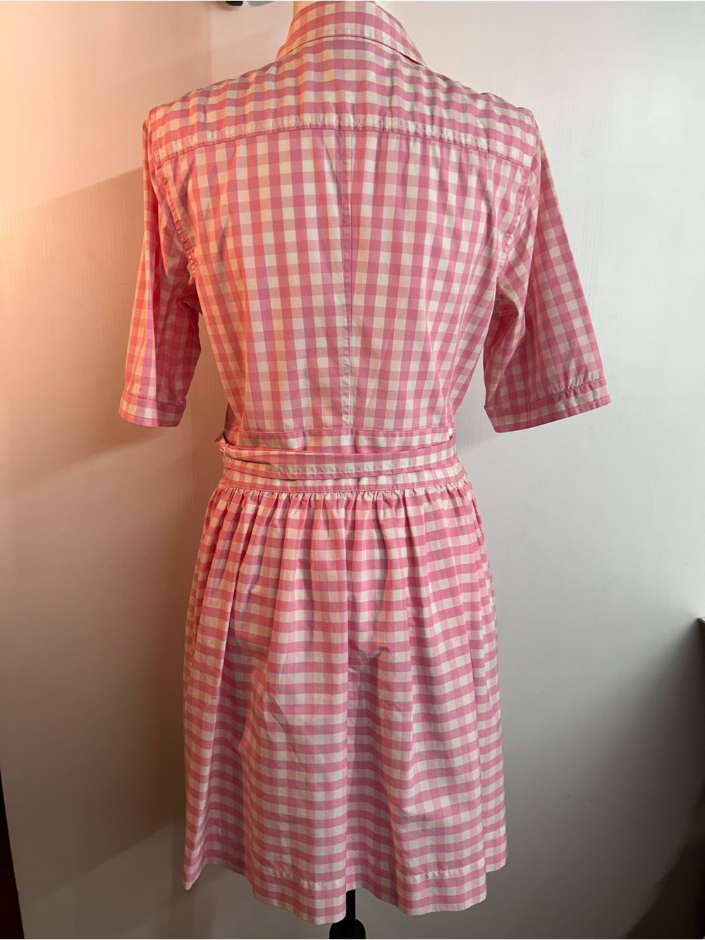 Pink & White Gingham button front belted summer dress 12 - Picture 2 of 13